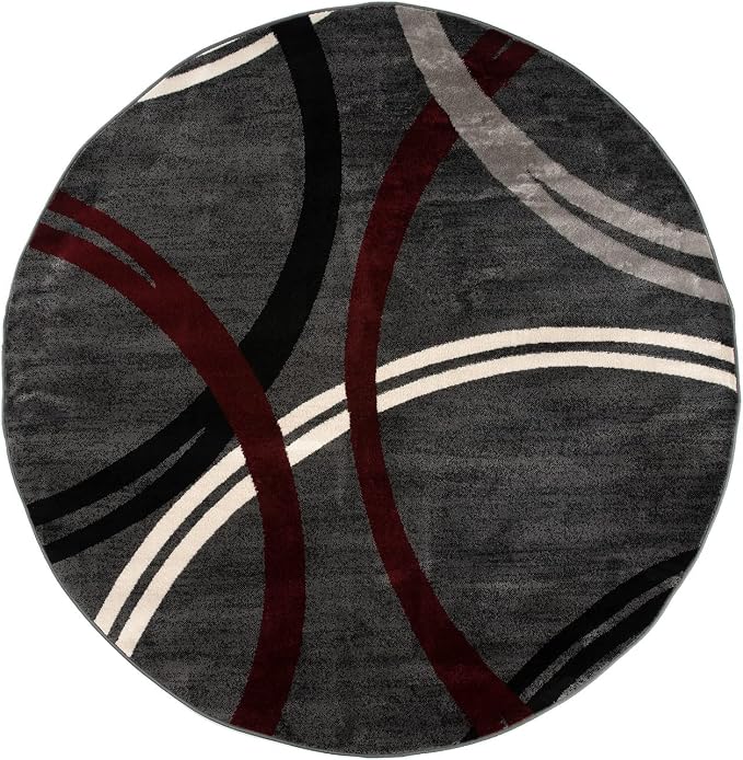 Rugshop Wavy Circles Modern Non-Shedding Living Room Round Rug Red 6'6" | Round, Size 6'6", Bedroom, Dining Room, Home Office, Kitchen, Entryway, Hallway, Nursery, Kids Room, Guest Room