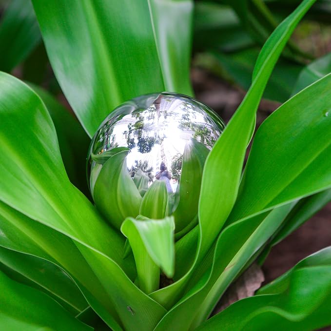 6 Inch Gazing Ball, Large Shiny Mirror Globe for Gardens Ponds Floating Swimming Pool Home Clearance Stand Decoration Outdoor, Stainless Steel Prime Sphere Hollow Polished Decorative Ornament (Silver)