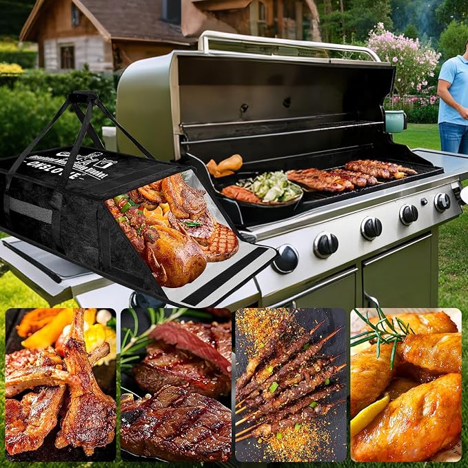 BBQ Blanket for Resting Meat - Insulated Meat Resting Bag for Smoking & Grilling | Compatible with Multiple Models BBQ Prep Tub for Large Brisket/Beef/Pork Shoulders, Gifts for Men (Black)