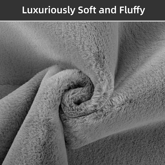 SHACOS Ultra Soft Faux Rabbit Fur Area Rug 5'x7', Non Slip Washable Padded Living Room Rugs, Fluffy Cozy Indoor Modern Carpet for Bedroom Dining Room Kids Room Dorm Home Decor, Grey