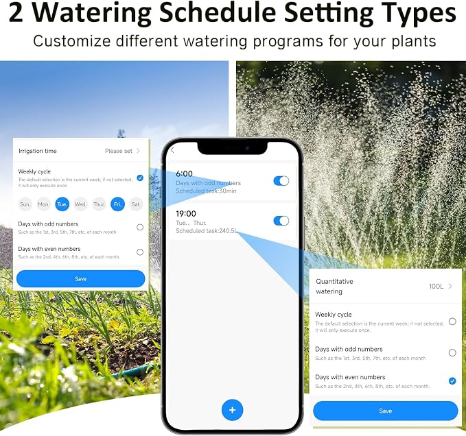 LP WiFi Water Timer, Smart Bluetooth Hose Timer with APP Control, Remote Controlled Watering System with Rain Delay, Manual & Automatic Modes for Garden, Yard, and Lawn Irrigation