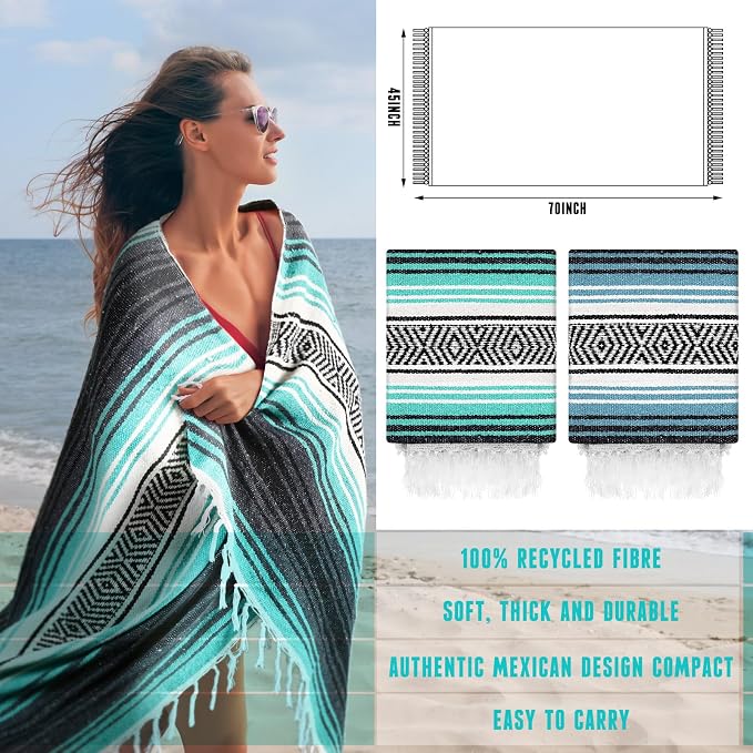 Preboun 4 Pcs Large Mexican Yoga Blanket Pack 45 x 70 Inch Thick Woven Camping Picnic Beach Car Travel Throw Blanket Outdoor Patio Mat Towel
