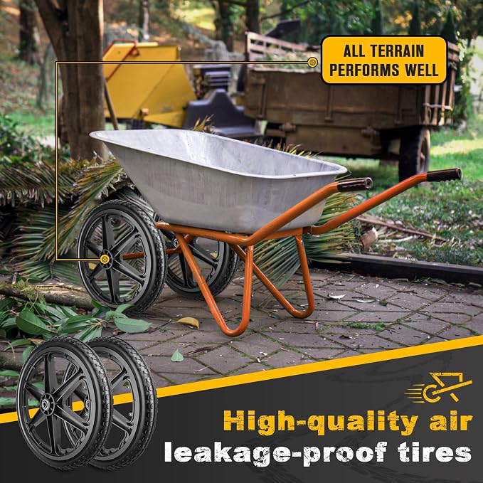20x1.95" Rim Flat Free Cart Tire Assembly for Rubbermaid Garden Yard Cart, Garden Cart Wheels 20 inch with 5/8" Bearing Replacement for Wheelbarrow, Garden Trailers, Roofing Equipment by AZUNYYDS