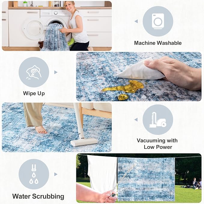PLHXFR 10x14 Area Rug Living Room: Modern Abstract Washable Carpet Blue | For Bedroom Dining Room Farmhouse Nursery Home,Machine washable,Non Slip,Large Soft Neutral,Stain Resistant, Indoor Floor