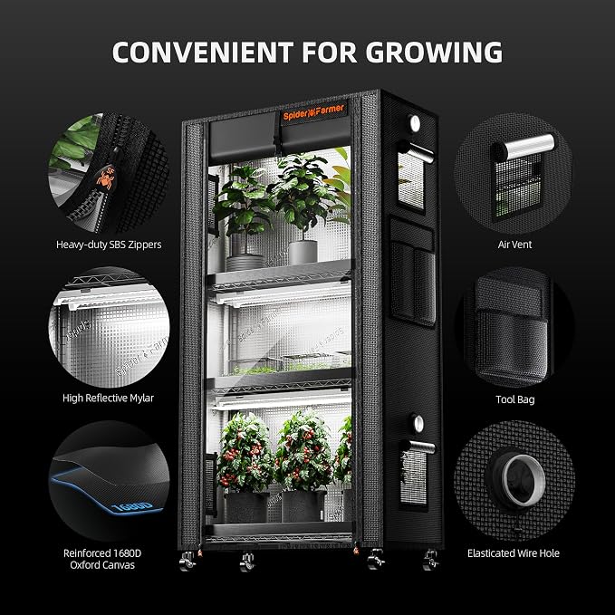 Spider Farmer 2026 Plant Stand with Grow Lights, 4-Tier Plant Shelf with 6Pcs 2ft Full Spectrum LED Lamp and Grow Tent, for Veg Seed Starting Plants Growth Greenhouse 28Lx14Dx59H (Update)