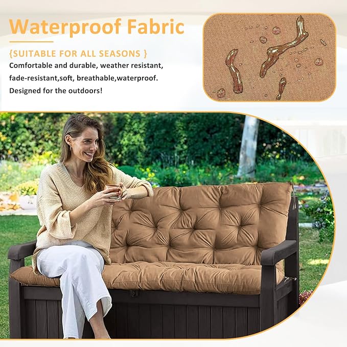 Swing Replacement Cushions for Outdoor: 2-3 Seater Waterproof Porch Bench Cushion with Backrest and Ties - 4" Thick Swing Cushion for Garden Patio Backyard Loveseat