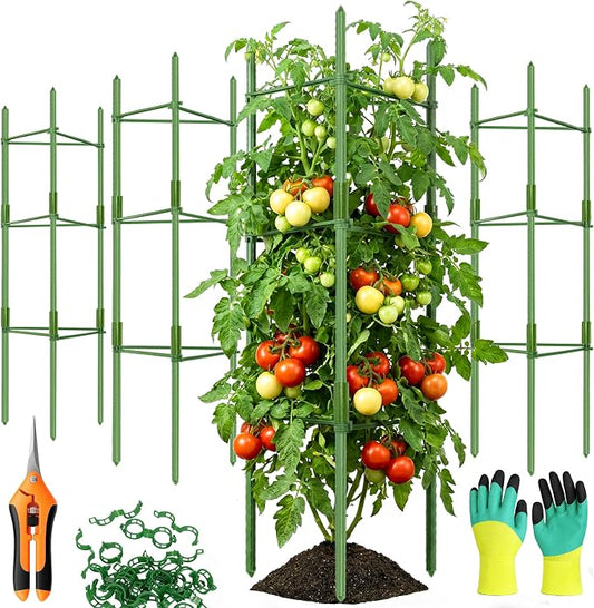 EWPJDK 6-Pack Tomato Cage for Garden Plant Support 48 INCH Garden Stakes Adjustable Tomato Cage for Climbing Plants Pots Vegetables Flowers Fruits (6, 48 Inches)