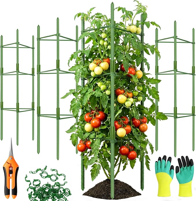 EWPJDK 4-Pack Tomato Cage for Garden Plant Support 48 INCH Garden Stakes Adjustable Tomato Cage for Climbing Plants Pots Vegetables Flowers Fruits (4, 48 Inches)