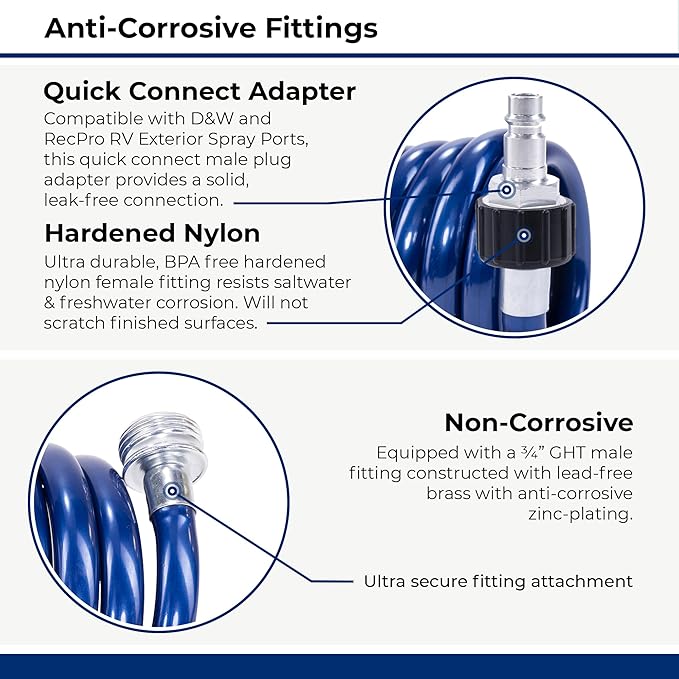 SpringHose RV Water Hose 3/8 in by 25-Foot Polyurethane Safe RV Drinking Water Hose - Premium and Lightweight Coiled Hose with Quick-Connect Male Adapter Plug and Nozzle, Made in Canada, Blue