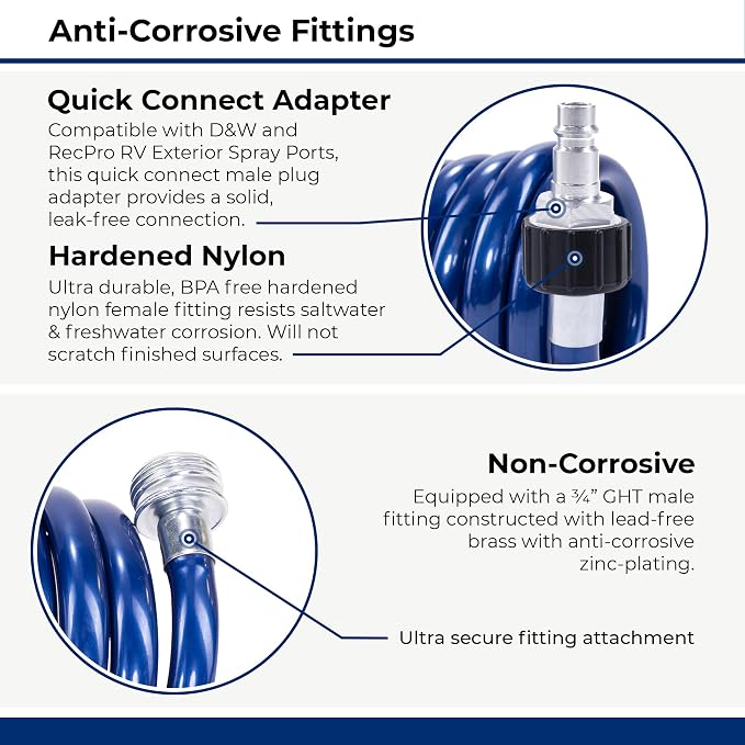 SpringHose RV Premium Polyurethane Drinking Water Safe Coil Hose with Male Adapter Plug - Lightweight Recoil Garden Hose Retractable Blue Coil Garden Hose 3/8 in by 25-Foot Made in Canada