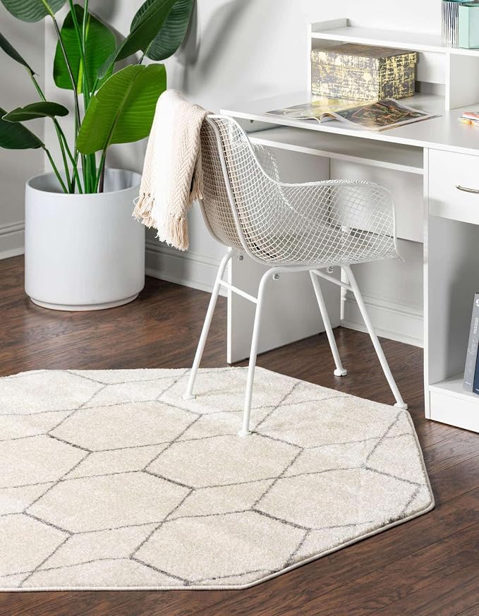 Unique Loom Trellis Frieze Collection Area Rug - Geometric (5' Octagon, Ivory/ Gray)