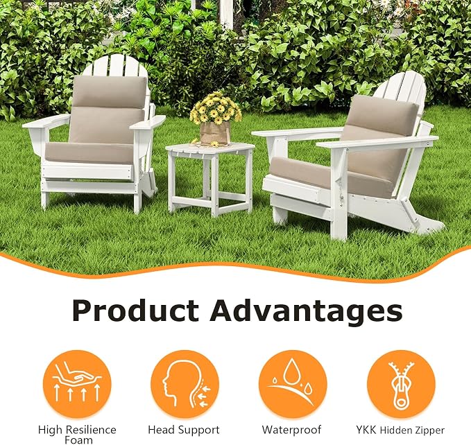 Unimatta Outdoor Separate High Back Chair Cushion Seat Pads, 2-Pack 44 x 21 Inch Water-Repellent & Fade-Resistant Patio Furniture Cushions with Ties for Adirondack, Rocking Chairs, Tan