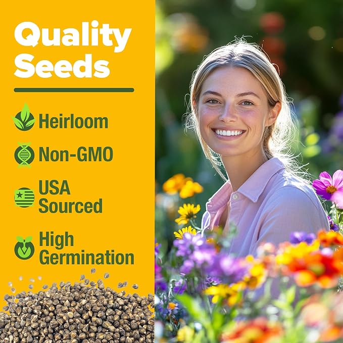 HOME GROWN USA Native Wildflower Seeds Bulk Mix | 49,100+ Non-GMO Annual Flower Seed for Planting | 21 Varieties for Bee & Butterfly Garden Pack | 2 oz
