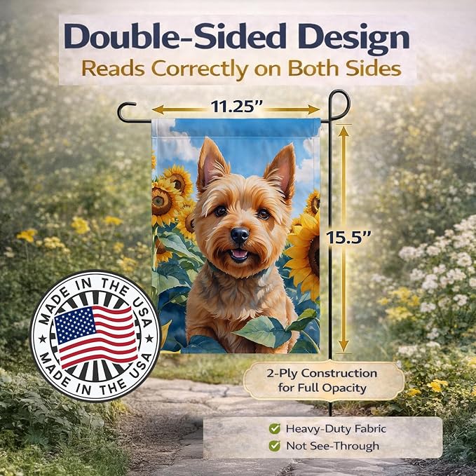 Caroline's Treasures DAC6127GF Norwich Terrier in Sunflowers Garden Flag Mailbox Flag Decorative Yard Flag Banner Outside Patio Artwork Yard Flower Beds, Garden Size, Multicolor