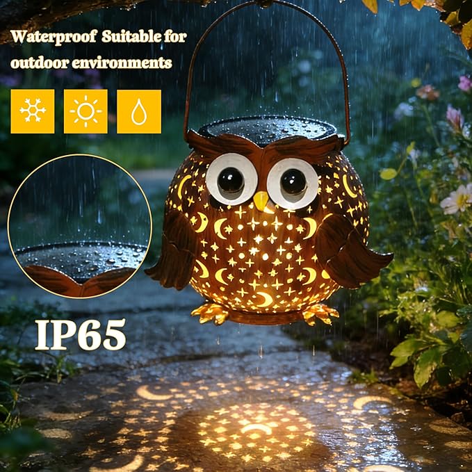 Solar Lights Outdoor Owl Garden Decor, Solar Lanterns Outdoor Waterproof Metal Hanging Lantern Solar Garden Lights for Outside Patio Yard, Lawn, Porch, Backyard Decoration