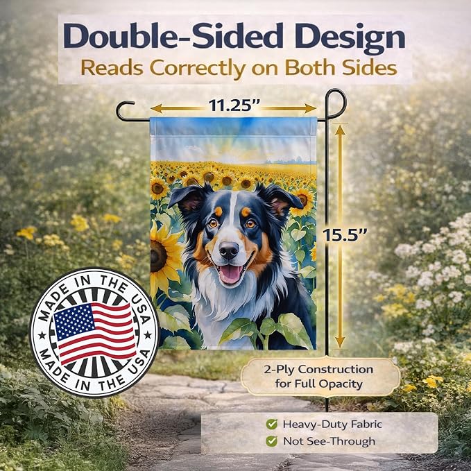 Caroline's Treasures DAC6032GF Border Collie in Sunflowers Garden Flag Mailbox Flag Decorative Yard Flag Banner Outside Patio Artwork Yard Flower Beds, Garden Size, Multicolor