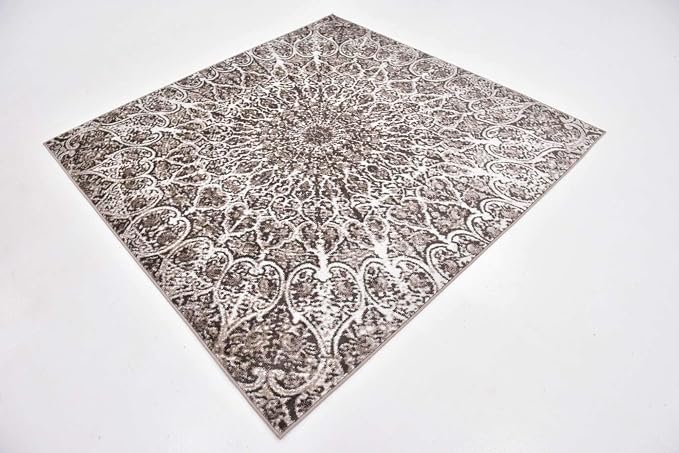Unique Loom Sofia Collection Area Rug - Grace (6' Square, Brown/ Ivory)