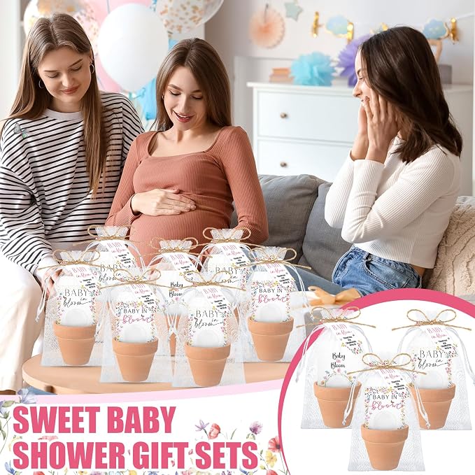 Reallnaive Baby Shower Party Favors Baby in Bloom Envelopes Seed Packets Include Mini Terracotta Pots Seed Packets Self Adhesive Envelopes Thank You Tags Gift for Party(24 Pcs, Wildflower Clothes)