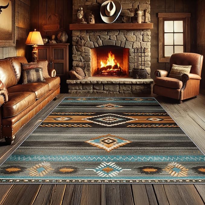 Southwest Rugs for Living Room - 2x3 Rug, Navajo Style Area Rug, Aztec Tribal Washable Non Slip Soft Rugs, Navajo Style Carpet, Native American Home Decor, Southwest Gifts for Men