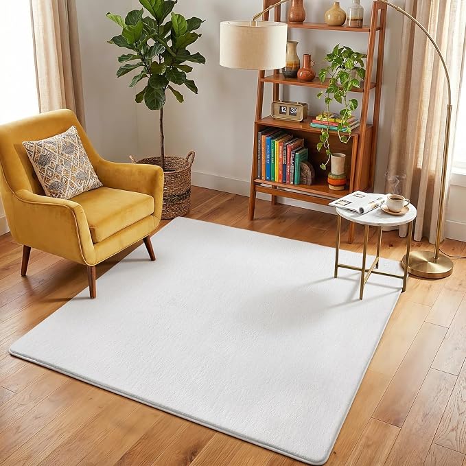 Amearea 4x4 Square Area Rugs for Bedroom Living Room, White Memory Foam Rug | Thickened Fluffy Indoor Washable Rug, Modern Non Slip Minimalist Carpet for Entryway Kids Boys Girls Dorm Nursery Room Decor
