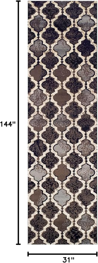 Superior Indoor Runner Rugs, Modern Area Rug, 2'7"x12', A Chocolate | Geometric Design Floor Décor, Easy Care High Traffic Areas Living Dining Room, Bedroom, Office, Entryway, Viking Collection