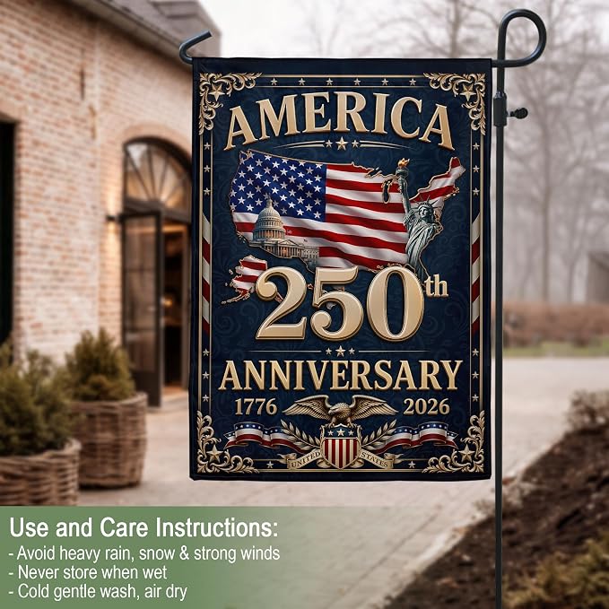250th Anniversary Usa Commemorative Flags, 250 Years Of Freedom Flag, American 250th Anniversary Patriotic Design, 1776-2026 Commemorative Banner, Garden Flags For Outside, Front And Back Print 4 (12x18 Inch)