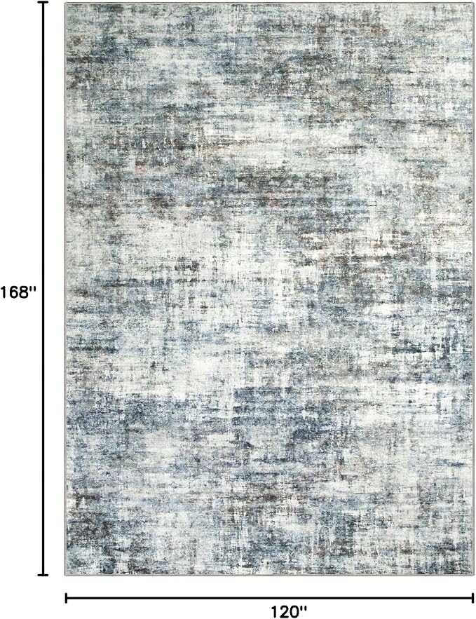 10x14 Area Rugs for Living Room: Washable Abstract Blue Multi Carpet | Non-slip TPE backing makes this washable soft low-pile rug safe & durable, Pet-friendly decor for dining room,nursery,office