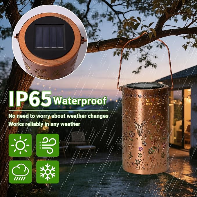 Colorful Solar Lanterns Outdoor Waterproof, Mmulticolored Hummingbird LED Solar Lights Garden Decor Gifts for Women Mom Grandma, Metal Hanging Lantern for Outside Table Tree Patio Pathway Lawn Decor