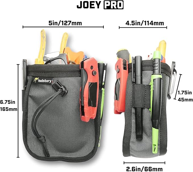 Joey Pouch PRO | Clip-On Tool Belt Bag for Tools, Screws, and Nails - Great for an Electrician, HVAC Tech, Plumber, Carpenter, Contractor, Handy Man, and Any Tradesperson - Metal Clip
