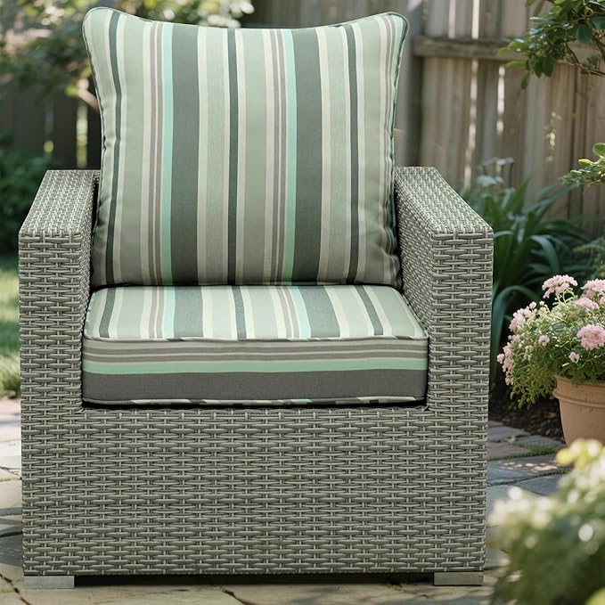 Deep Seat Patio Cushions Set 24 x 24 Inch,Olefin Fabric Outdoor Seat Cushion,Patio Furniture Cushions with Removable Cover,Rain-Proof and Fade Resistant Deep Seat Bottom & Back Cushion,1set