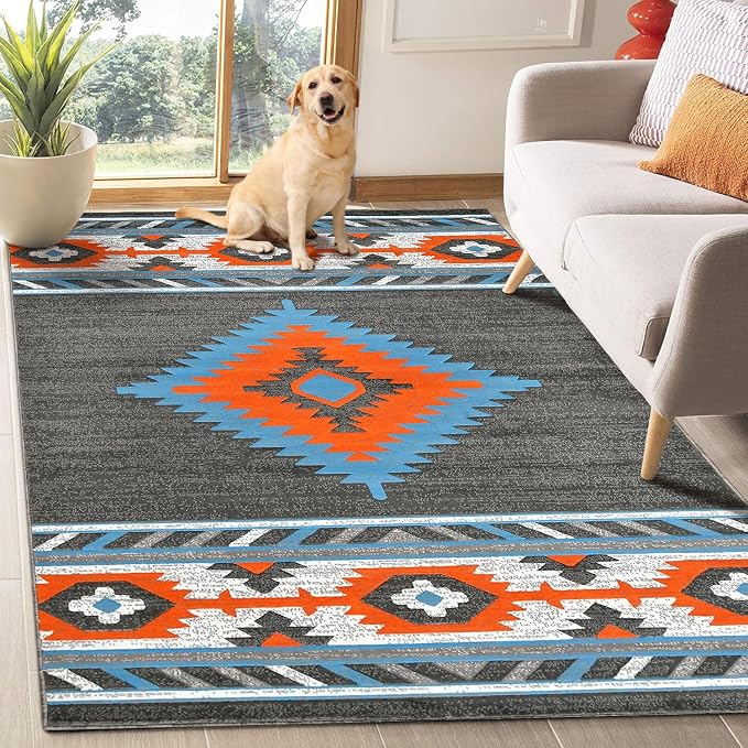 YHSF Southwestern Area Rug - Anti Static & Washable - Lead, 5 ft x 7 ft | Soft Native American Tribal Floor Rugs for Living Room, Bedroom, Hallways, and More - Easy-to-Clean Home Decors