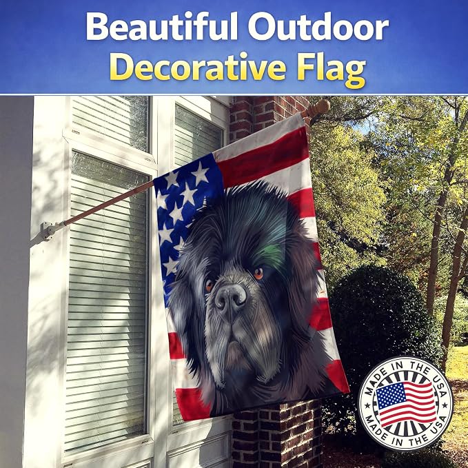 Caroline's Treasures CK6626CHF Newfoundland Dog American Flag House Flag Large Porch Sleeve Pole Decorative Outside Yard Banner Artwork Wall Hanging, Polyester, House Size, Multicolor