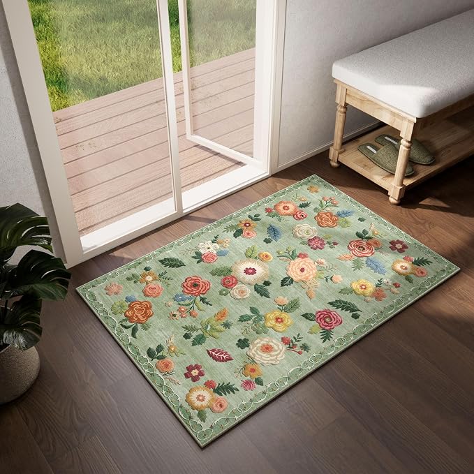 2x3 Washable Small Rugs for Entryway: Area Rug Non Slip Door Mat Indoor Entrance Low Pile Soft Faux Wool Non Shedding Lightweight Distressed Throw Rugs for Front Door Bedroom Bathroom Kitchen Entry