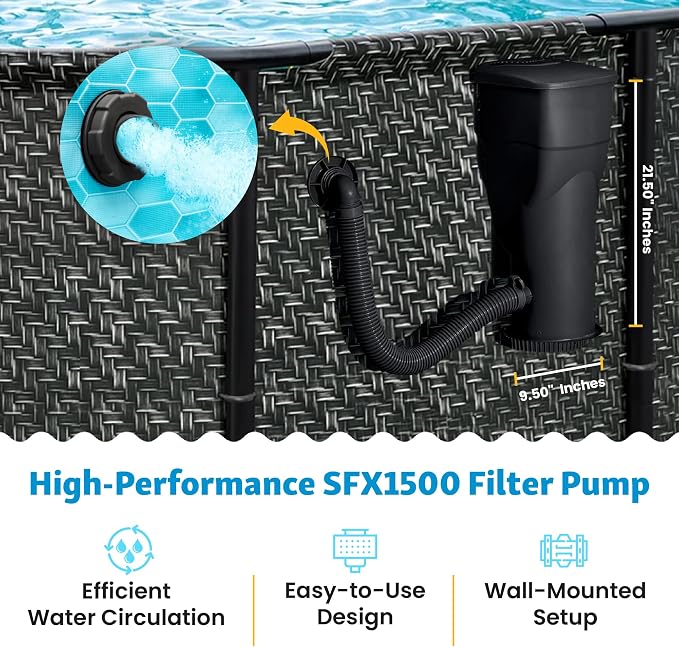 Funsicle SkimmerPlus 1,500 GPH Filter Pump for Above Ground Swimming Pools | 2-in-1 Filter Pump and Skimmer System for Easy Pool Cleaning & Maintenance, Sidewall-mounted design with Filter Cartridge