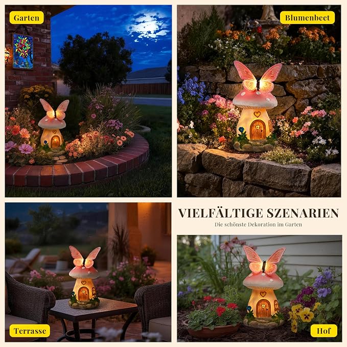 GIGALUMI Fairy Garden Houses Mushroom 9.3",Garden Statues,Fairy Houses for Outside, Butterfly House, Mushroom Decor for Yard, Patio and Birthday Gifts for Mom Women（Pink）
