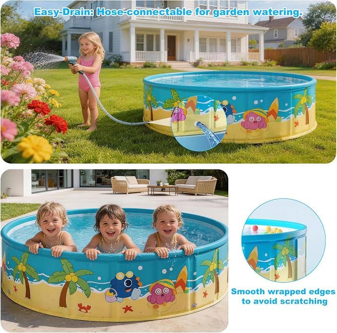 Large Foldable Kids Pool, Hard Plastic Collapsible Deep Kiddie Pool, Small Pools for Swimming, Backyard Dog Pool (JellieMons 78.7"x17.7")