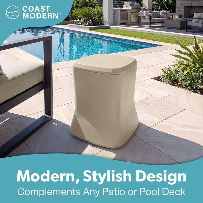 Coast Modern Outdoor Side Table Cooler- 2 in 1 Patio Decor Storage Table & Ice Chest - 25 QT - White, Gray, Sand, Stone Blue, Black