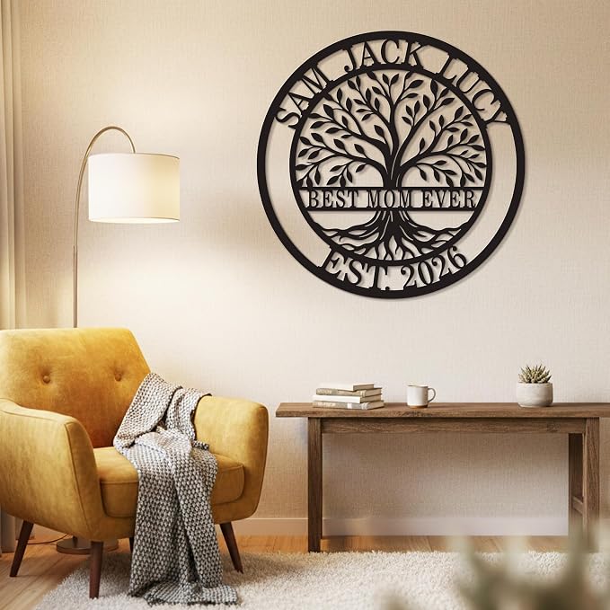 Personalized Tree of Life Metal Sign for Mom, Custom Family Name Wall Art with Established Year, Best Mom Ever Decor, Mother’s Day Gift for Mom Grandma, Farmhouse Outdoor Porch Wall Decor