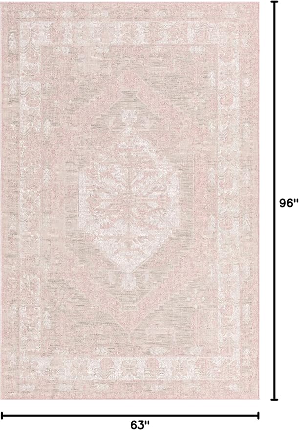 Unique Loom Outdoor Traditional Collection Area Rug - Valeria (5' 3" x 8' Rectangle, Pink/ Ivory)