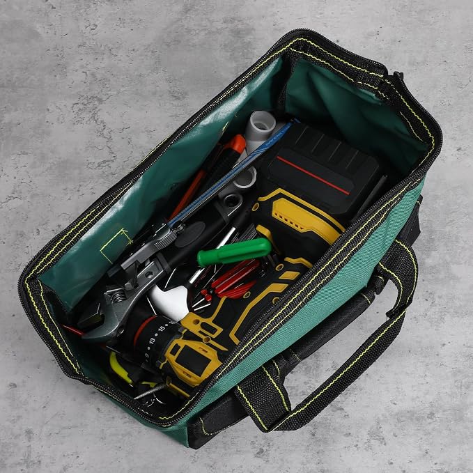 4 Pcs Tool Bag for Men Women Heavy Duty Tool Tote with Waterproof Hard Bottom Multi Pockets Large Mouth Organizer for Various Worker Electrician Carpenter Mechanic(13 Inch,Blue Red Yellow)