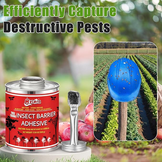 Sticky Coating Trap with Brush 17 oz Insect Barrier Coating Sticky Insect Trap Glue Outdoor DIY Adhesive Fly Glue Deerflies Lanternfly Mosquito for Orchard Garden Protect Trees Plants