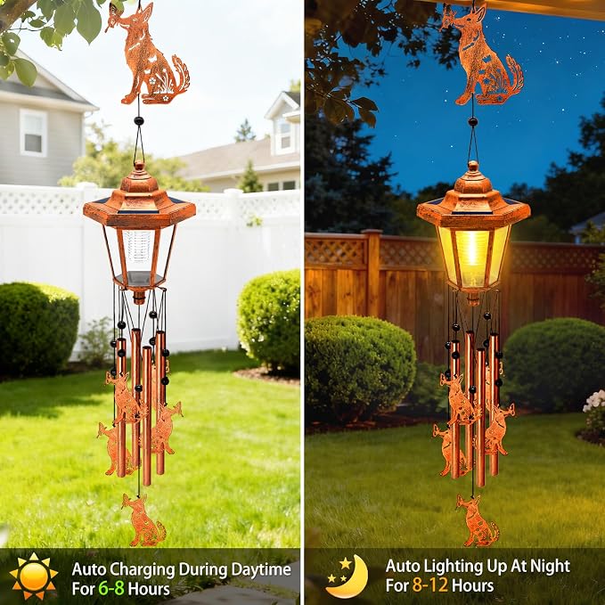Large Solar Dog Wind Chimes, Gifts for Women Mom Grandma Wife Sister Daughter Neighbor Nana, Classic Bronze Wind Chimes With Wind Catcher, Solar Decor Lights For Outdoor Garden Patio Yard Porch Window