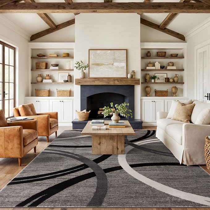 Rugshop Wavy Circles Fade-Resistant Living Room Area Rug Gray 12' x 15' | High Traffic,Fade Resistant, Living Room, Bedroom, Dining Room, Large Areas,Basement,Open Spaces,Kitchen,Oversized Area Rug