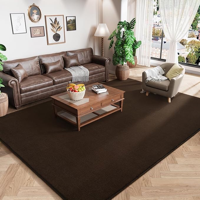 Amearea Large Area Rugs for Bedroom Living Room, 6x9 Brown Memory Foam Rug | Thickened Fluffy Indoor Washable Rugs Non Slip Minimalist Carpet for Boys Girls Dorm Nursery Room Decor