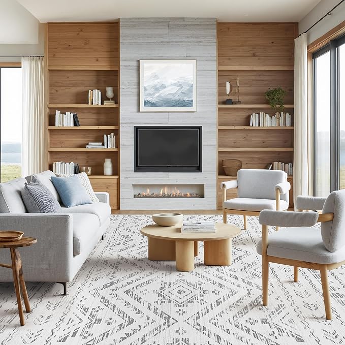 Miukiki 8x10 Area Rug for Living Room, Washable Soft Non Slip Rug Grey | Moroccan Large Indoor Rug for Kitchen Bedroom Dining Room Office, Low Pile Soft Floor Carpet Home Decor 8'x10'