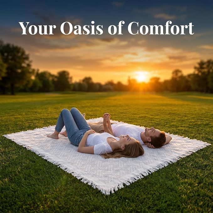 70x70 Bohemian Picnic Mat Extra Large, Sand Proof Outdoor Camping Blanket Machine Washable, Lightweight Portable Travel Tarp for 5-7 Adults Beach Park Grass (Brown-T-Grid)
