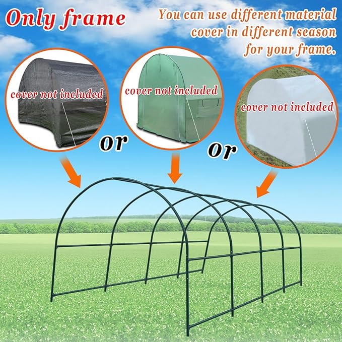 Greenhouse Replacement Frame for Larger Hot Garden House, Support Arch Frame Climbing Plants/Flowers/Vegetables (20x10x7 FT)
