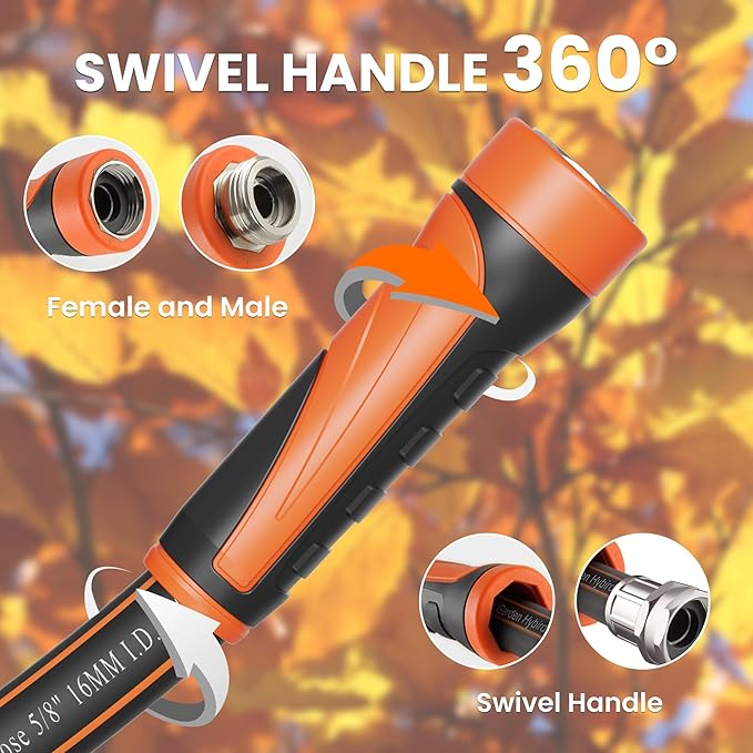 Giraffe Tools Garden Hose 50ft x 5/8", Water Hose Heavy Duty, Flexible, Lightweight Hybrid Hose with Swivel Handle, Male to Female Fittings, Burst 600 PSI (Pack of 2)