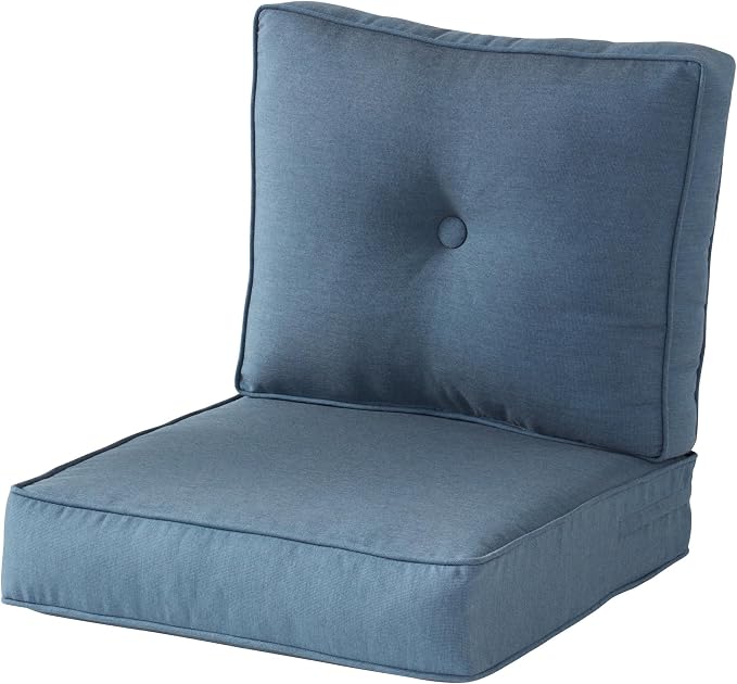 Sunbrella Deep Seat Cushion Set – Seat & Back Cushions for Patio Chairs, Sofas & Loveseats – Fade Resistant Outdoor Fabric, Ties, Zippered Cover, Cord Trim, Spectrum Denim