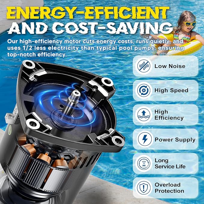USQ1152 Pool Pump Motor 48Y Frame Fit for Century A.O. Smith 1.5 HP ASQ165 | 3450 RPM, 48Y Frame, 115/230V Dual Voltage, 19.2/9.6 Max Amps, Replacement for ASQ165 EUSQ1152